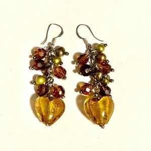 💝Vintage Czech Crystal Freshwater Pearl Earrings 925 Silver